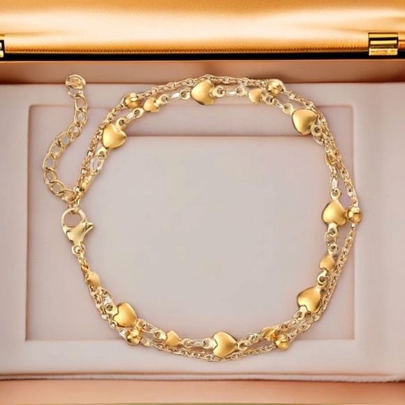 18k Gold Plated Stainless Steel Heart Multilayer Bracelet - Picture 1 of 8